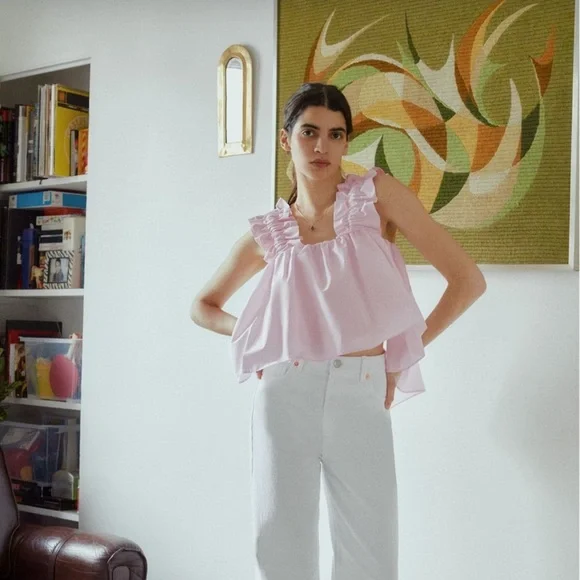 Zara Pink Poplin Ruffled Top - Picture 4 of 9